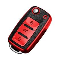 Capa Protetora De Chave Inteligente Em Couro TPU Para VW Tiguan Polo Golf Passat Skoda Octavia