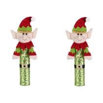Capa Protetora De Puxador De Geladeira E Botão De Micro-ondas Com Tema De Natal (Elfo E Papai Noel)