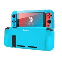 Capa protetora de silicone+vidro temperado para Nintendo Switch