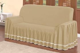 Capa Protetora De Sofá Microfibra Com Babado 3 Lugares Dalia - Avelã