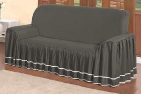 Capa Protetora De Sofá Microfibra Com Babado 3 Lugares Dália - Cinza Chumbo