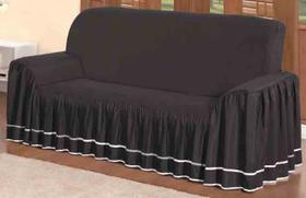 Capa Protetora De Sofá Microfibra Com Babado 3 Lugares Dalia - Preto