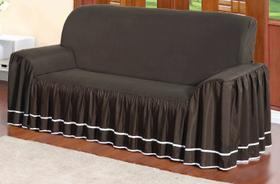 Capa Protetora De Sofá Microfibra Com Babado para 3 Lugares Dalia - Tabaco