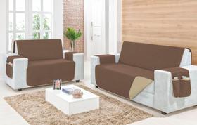 Capa Protetora Dois E Tres Lugares Manu Dupla-face Com Porta Objetos Microfibra Capa Protetora Dois E Tres Lugares Manu Dupla-face Com Porta Objetos Microfibra