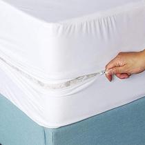 Capa protetora para colchão com ziper cama casal não faz barulho 1,40x1,90x0,18 de altura 150 fios ( cor-10-branco )