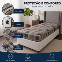 Capa Protetora Para Colchão Solteiro Estampada Com Zíper 60 Algodão