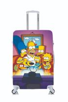 Capa Protetora Para Mala Viagem Personalizada Grande Simpsons assistindo TV