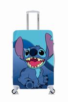 Capa Protetora Para Mala Viagem Personalizada Grande Stitch Fundo Azul