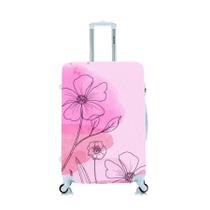 Capa Protetora Para Mala Viagem Personalizada Pequena Fundo Floral Rosa - Criative Gifts