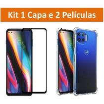 Capa Quina Anti Impacto + 2 Pelicula Vidro 3D 9D Compatível Moto G 5G PLUS Capinha Case Celular Flexível Tpu Transparent