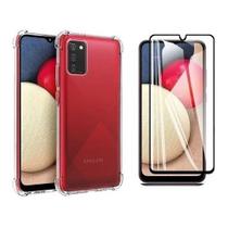 Capa Quinas Anti Impacto + Pelicula Vidro 3D 9D Compatível Galaxy A03S Capinha Case Flexível Tpu Transparente A 03 S