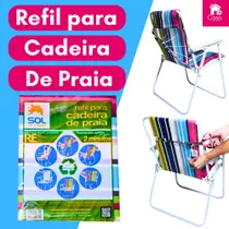 Capa Refil para Cadeira de Praia alta forro Lona Estampada Fácil de Trocar