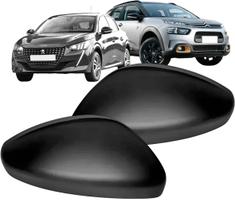 Capa Retrovisor Peugeot 208 2020 até 2023 C4 Cactus 2019 até 2024 Preta Lisa Par 2pçs