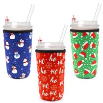 Capa Reutilizável para Copos de Café Gelado, Capa Isolante de Neoprene Compatível com Starbucks, Dunkin, McDonalds - Espessura 3mm (Tamanho Grande 900-950ml, Estilo Chapéus de Natal)