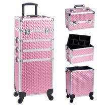 Capa Rolling Makeup Trolley Train Adazzo 4 em 1 rosa brilhante