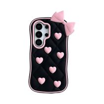 Capa Rosa Com Laço E Coração 3D Para Samsung Galaxy S26 S25 S24 S23 Ultra A17 A57 A56 A26 A54, Capa
