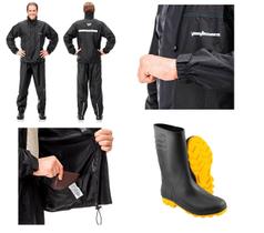 Capa Roupa Chuva + Bota Pantaneiro Vestuário Jaqueta Calça Nylon Preta Moto Motoqueiro