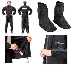 Capa Roupa Chuva + Polaina Galocha Vestimenta Vestuário Jaqueta Calça Pantaneiro Nylon Preta Moto Motoqueiro