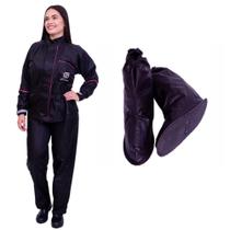 Capa Roupa Conjunto Chuva Motoqueira Impermeável Nylon Feminina + Polaina Bota Pvc