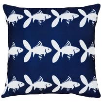 Capa Sarja Almofada Estampa Náutica Peixe Timão Âncora 45x45