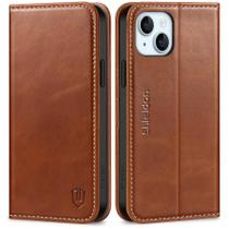 Capa SHIELDON para iPhone 15 Plus 5G em couro genuíno marrom
