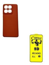 Capa Silicone Aveludada Marrom + Película Cerâmica Fosca 9D Moto Edge 60 - LXL