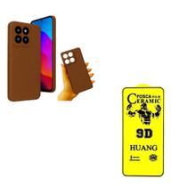 Capa Silicone Aveludada Marrom + Película Cerâmica Fosca Moto Edge 60 Pro