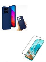 Capa Silicone Azul Marinho + Película 3D Curva Tela toda Moto Edge 60 Fusion