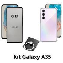 Capa Silicone Case TPU + Película 3D de Vidro + Anel Suporte para Samsung Galaxy A35 Capa Silicone Case TPU + Película 3D de Vidro + Anel Suporte para Samsung Galaxy A35