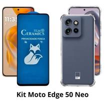 Capa Silicone TPU Anti Shock + Película Fosca Privacidade para Moto Edge 50 Neo