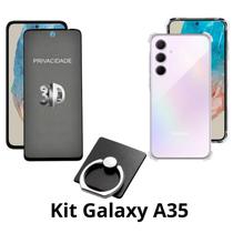 Capa Silicone TPU Case + Película 3D Vidro Privacidade + Anel Suporte para Samsung Galaxy A35