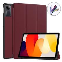 Capa Smartcase Couro c/ Caneta Touch p/ Redmi Pad Se - Vinho