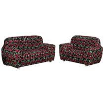 Capa sofa 3x2 lugares Estampada Floral vermelha malha gel - ibitinga confecçoes