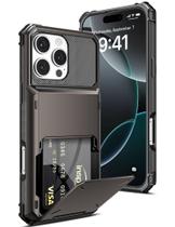 Capa tipo carteira COOYA para iPhone 16 Pro, 6,3", Gunmetal, 5 cartões