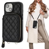 Capa tipo carteira crossbody Bocasal para iPhone 15 6.1" preta