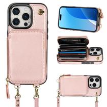 Capa tipo carteira crossbody Bocasal para iPhone 16 Pro 6,3" em ouro rosa