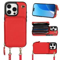 Capa tipo carteira crossbody Bocasal para iPhone 16 Pro 6,3" vermelha