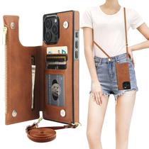 Capa tipo carteira crossbody Bocasal para iPhone 16 Pro Max Brown Capa tipo carteira crossbody Bocasal para iPhone 16 Pro Max Brown