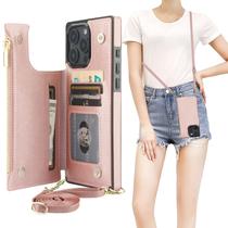 Capa tipo carteira crossbody Bocasal para iPhone 16 Pro Max em ouro rosa