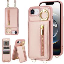 Capa tipo carteira crossbody Jcxtrombulous para iPhone 16E em ouro rosa
