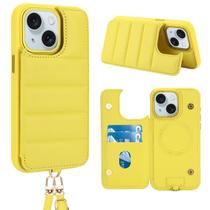 Capa tipo carteira crossbody Jeffene para iPhone 13/14 com alça amarela