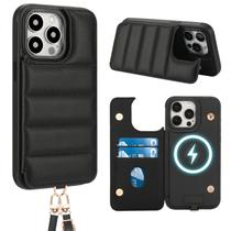 Capa tipo carteira crossbody Jeffene para iPhone 14 Pro Max preta Capa tipo carteira crossbody Jeffene para iPhone 14 Pro Max preta