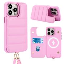 Capa tipo carteira crossbody Jeffene para iPhone 14 Pro Max rosa Capa tipo carteira crossbody Jeffene para iPhone 14 Pro Max rosa