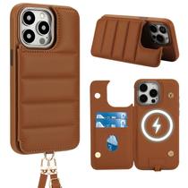 Capa tipo carteira crossbody Jeffene para iPhone 16 Pro Deep Brown Capa tipo carteira crossbody Jeffene para iPhone 16 Pro Deep Brown