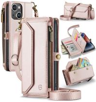 Capa tipo Carteira Crossbody para iPhone 13 Rosa - Compatível com Strapurs