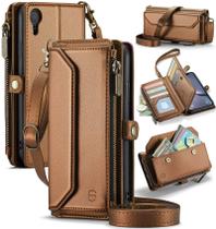 Capa tipo Carteira Crossbody para iPhone XR - Marrom - Compatível com Strapurs