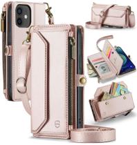 Capa tipo carteira crossbody Strapurs para iPhone 12/12 Pro em ouro rosa