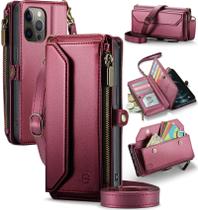 Capa tipo Carteira Crossbody Strapurs para iPhone 12 Pro Max - Vermelho Vinho