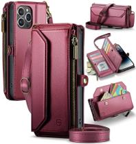 Capa tipo Carteira Crossbody Strapurs para iPhone 14 Pro Max - Vermelho Vinho
