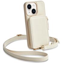 Capa tipo carteira crossbody ZVE para iPhone 15 bege